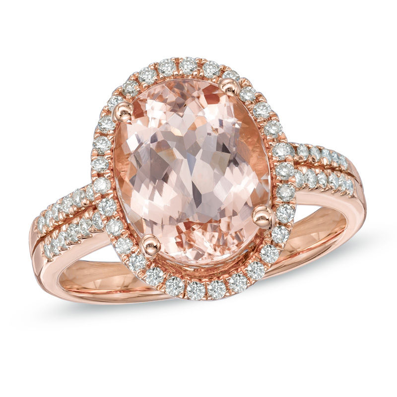 Previously Owned - Oval Morganite and 0.25 CT. T.W. Diamond Ring in 14K Rose Gold|Peoples Jewellers
