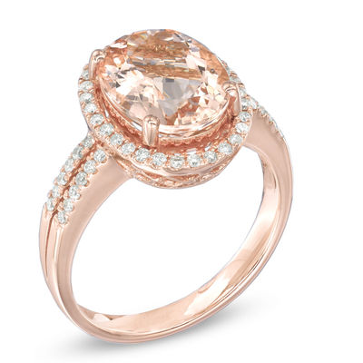 Previously Owned - Oval Morganite and 0.25 CT. T.W. Diamond Ring in 14K Rose Gold