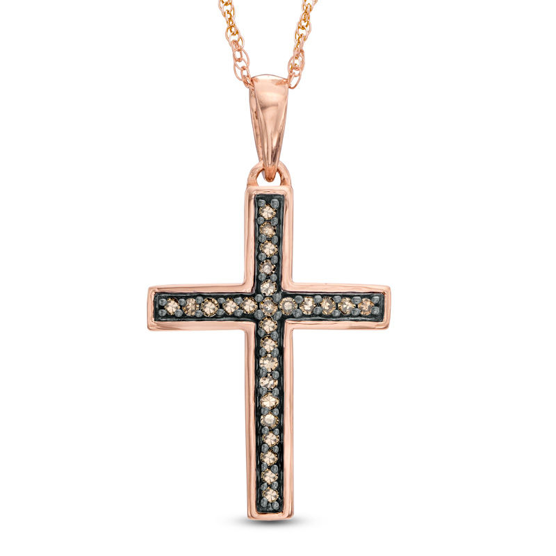 Previously Owned - 0.10 CT. T.W. Champagne Diamond Cross Pendant in 10K Rose Gold|Peoples Jewellers