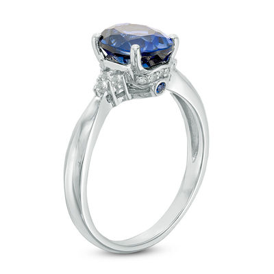 Previously Owned - Oval Lab-Created Blue and White Sapphire Tri-Sides Ring in 10K White Gold