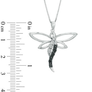 Previously Owned - 0.05 CT. T.W. Enhanced Black and White Diamond Dragonfly Pendant in Sterling Silver