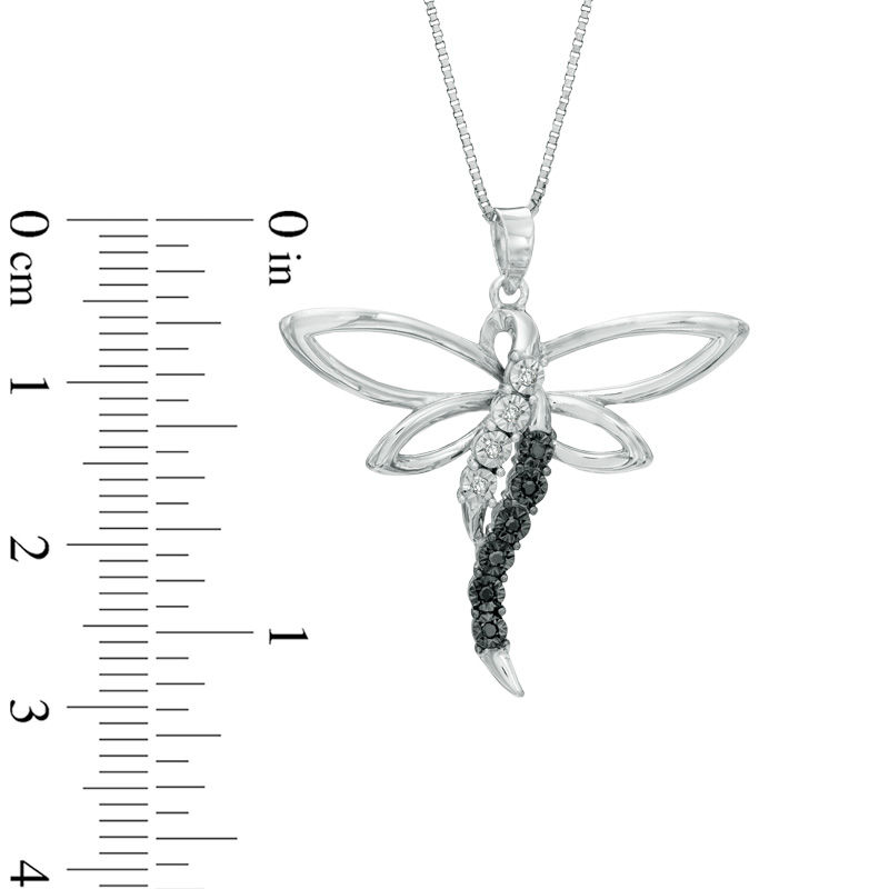 Main Image 2 of Previously Owned - 0.05 CT. T.W. Enhanced Black and White Diamond Dragonfly Pendant in Sterling Silver