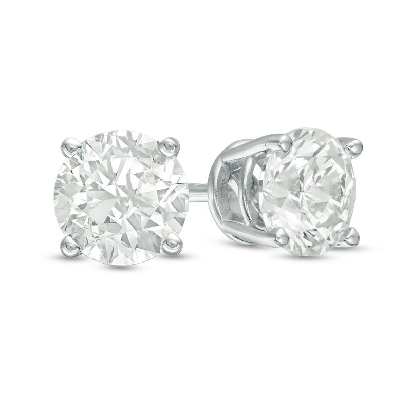 Main Image 1 of Previously Owned - 0.50 CT. T.W.  Diamond Solitaire Stud Earrings in 14K White Gold (J/I2)