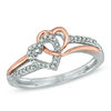 Previously Owned - 0.10 CT. T.W. Diamond Hearts Split Shank Ring in Sterling Silver and 10K Rose Gold