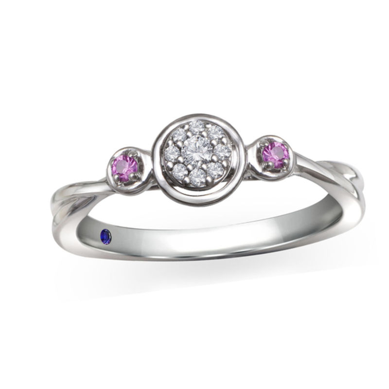Previously Owned - Cherished Promise Collection™ 0.06 CT. T.W. Diamond and Pink Sapphire Ring in 10K White Gold