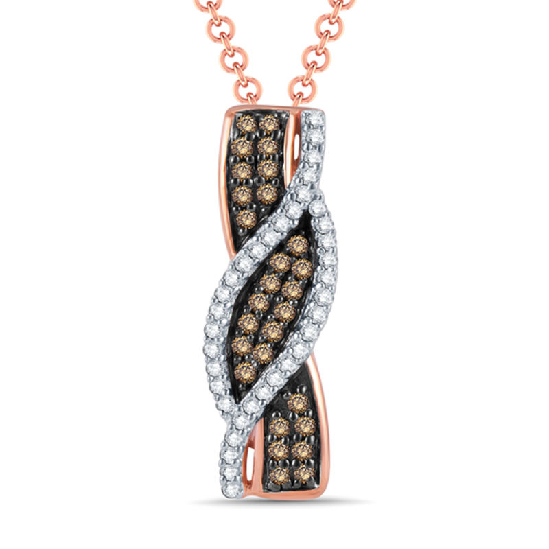 Previously Owned - 0.25 CT. T.W. Champagne and White Diamond Linear Waves Pendant in 10K Rose Gold|Peoples Jewellers