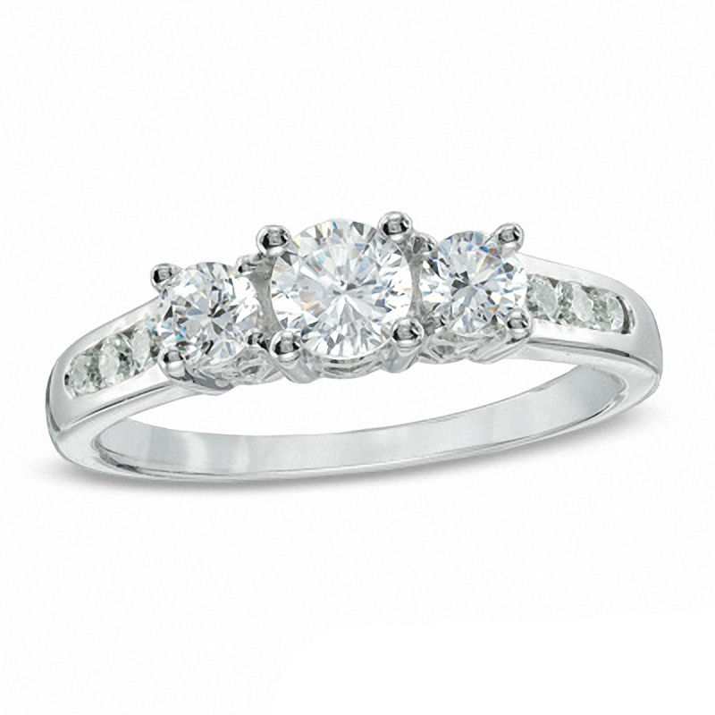 Previously Owned - 1.00 CT. T.W. Diamond Three Stone Past Present Future Engagement Ring in 14K White Gold