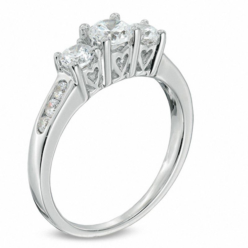 Previously Owned - 1.00 CT. T.W. Diamond Three Stone Past Present Future Engagement Ring in 14K White Gold