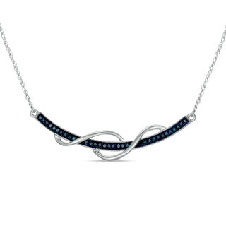 Previously Owned - 0.15 CT. T.W. Enhanced Blue Diamond Ribbon Necklace in Sterling Silver - 16"