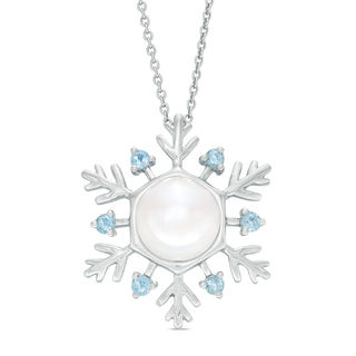 Previously Owned-8.0mm Baroque Freshwater Cultured Pearl and London Blue Topaz Snowflake Pendant in Sterling Silver