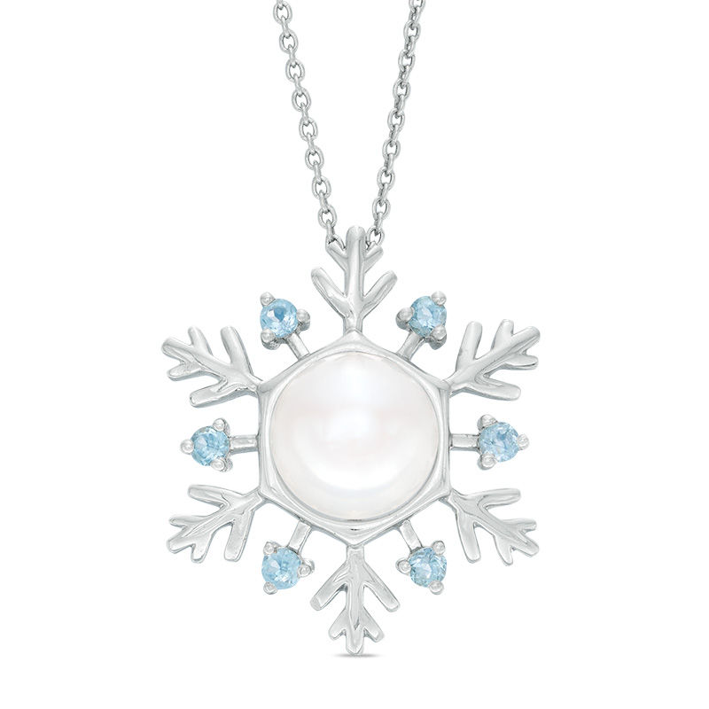 Previously Owned-8.0mm Baroque Freshwater Cultured Pearl and London Blue Topaz Snowflake Pendant in Sterling Silver|Peoples Jewellers