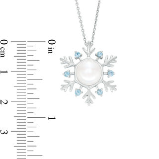 Previously Owned-8.0mm Baroque Freshwater Cultured Pearl and London Blue Topaz Snowflake Pendant in Sterling Silver