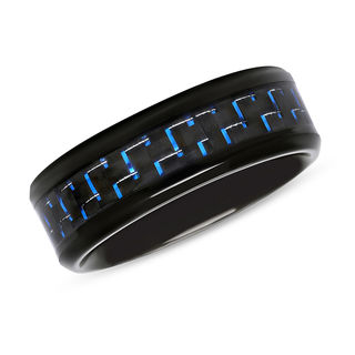 Previously Owned - Men's 8.0mm Comfort Fit Carbon Fibre Textured Black IP Wedding Band in Stainless Steel