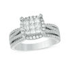 Previously Owned - 1.00 CT. T.W. Princess-Cut Composite Diamond Frame Multi-Row Engagement Ring in 10K White Gold