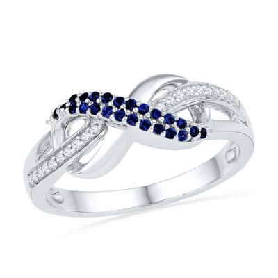 Previously Owned - Lab-Created Blue Sapphire and Diamond Accent Infinity Loop Ring in Sterling Silver