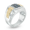 Previously Owned - Men's Blue Sapphire and 0.25 CT. T.W. Diamond Signet Ring in 10K Two-Tone Gold