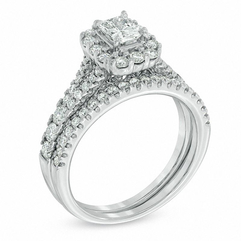 Main Image 2 of Previously Owned - 1.50 CT. T.W.  Radiant-Cut Diamond Frame Bridal Set in 14K White Gold (I/I1)