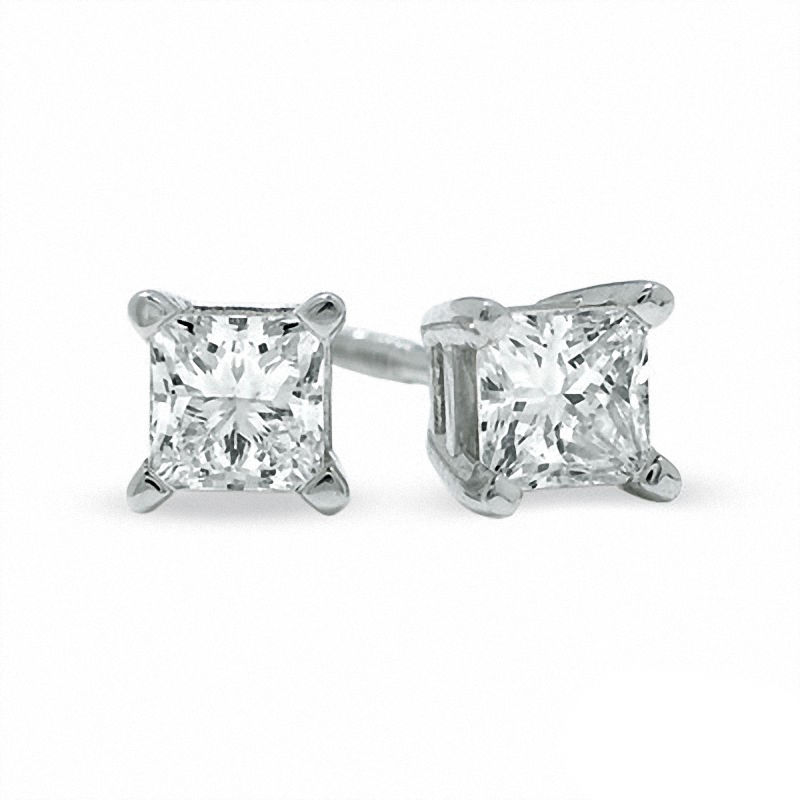 Main Image 1 of Previously Owned - 0.50 CT. T.W.   Princess-Cut Diamond Stud Earrings in 14K White Gold (I/I2)