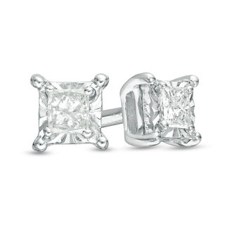 Previously Owned - 0.10 CT. T.W. Princess-Cut Diamond Solitaire Stud Earrings in Sterling Silver