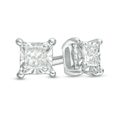 Previously Owned - 0.10 CT. T.W. Princess-Cut Diamond Solitaire Stud Earrings in Sterling Silver