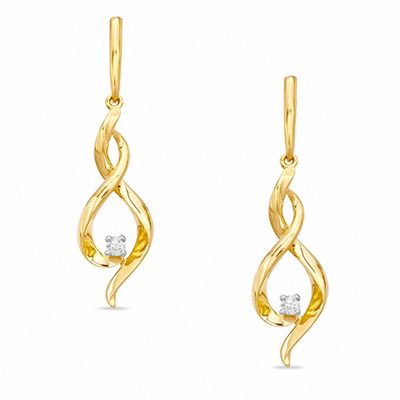 Previously Owned - 0.06 CT. T.W. Diamond Twisted Drop Earrings in 10K Gold