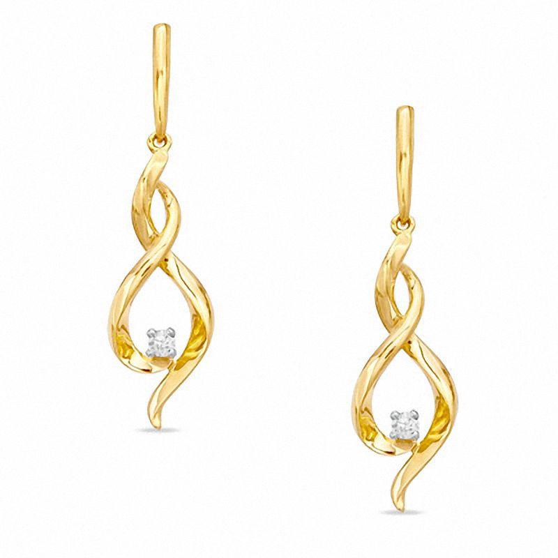 Previously Owned - 0.06 CT. T.W. Diamond Twisted Drop Earrings in 10K Gold|Peoples Jewellers
