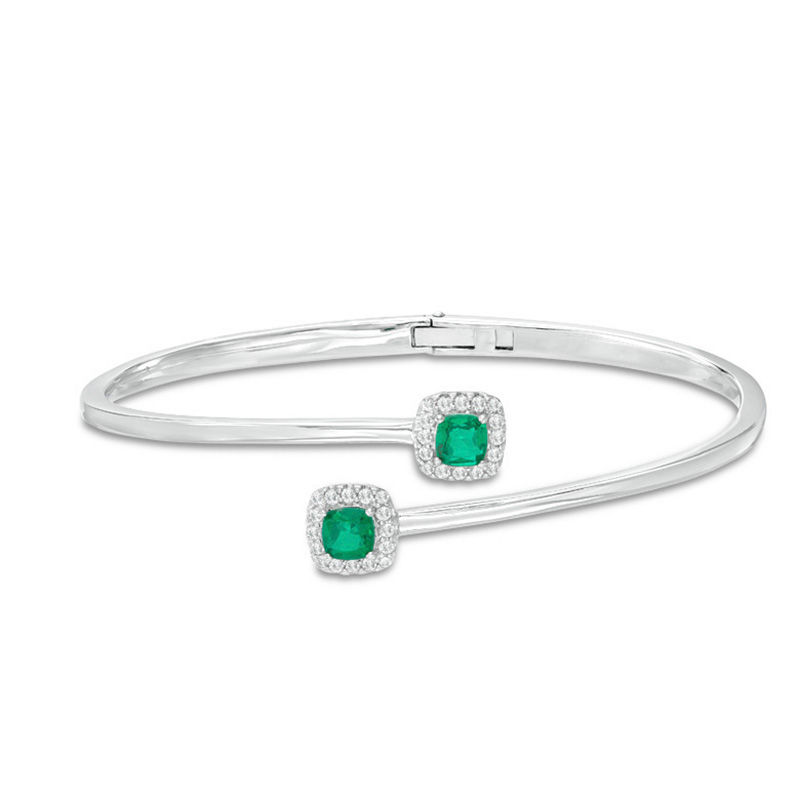 Previously Owned - Cushion-Cut Green Quartz Doublet and Lab-Created White Sapphire Bypass Bangle in Sterling Silver|Peoples Jewellers