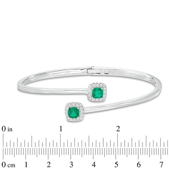 Previously Owned - Cushion-Cut Green Quartz Doublet and Lab-Created White Sapphire Bypass Bangle in Sterling Silver