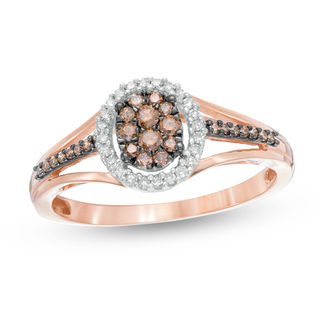 Previously Owned - 0.25 CT. T.W. Composite Champagne and White Diamond Oval Frame Ring in 10K Rose Gold