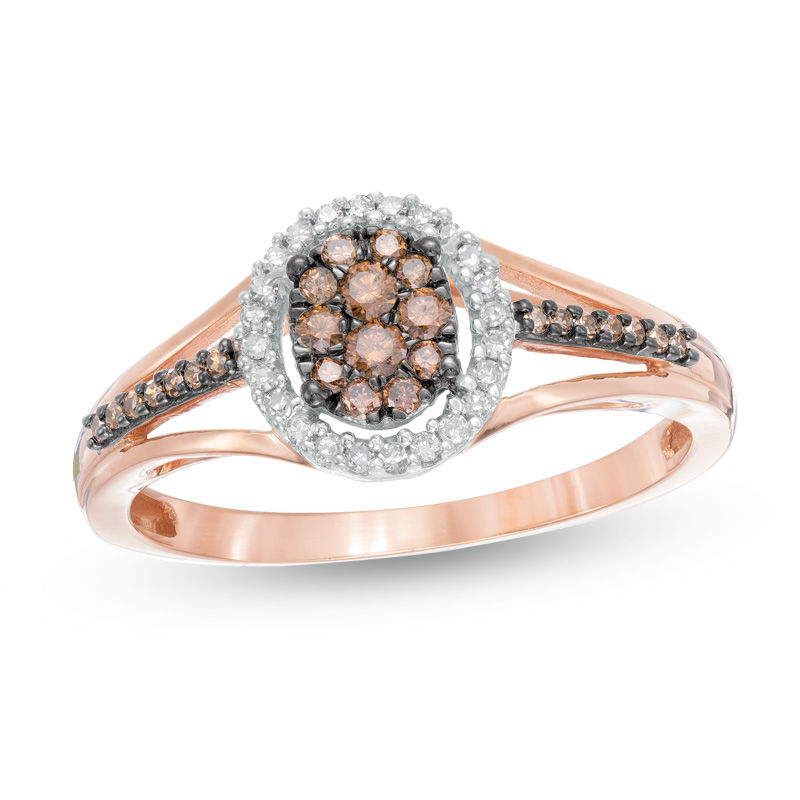Previously Owned - 0.25 CT. T.W. Composite Champagne and White Diamond Oval Frame Ring in 10K Rose Gold|Peoples Jewellers