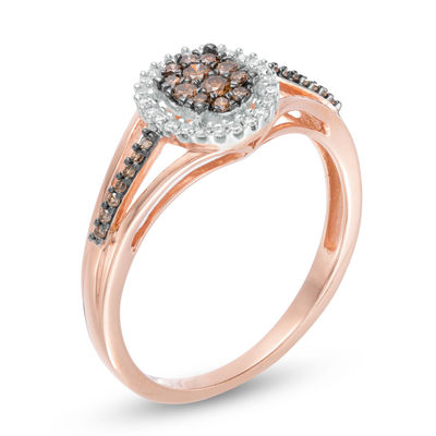 Previously Owned - 0.25 CT. T.W. Composite Champagne and White Diamond Oval Frame Ring in 10K Rose Gold