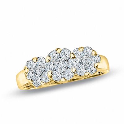 Previously Owned - 0.50 CT. T.W. Endless Diamond® Three Stone Cluster Ring in 14K Gold