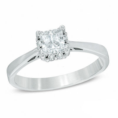 Previously Owned - 0.50 CT. T.W.   Princess-Cut Diamond Engagement Ring in 14K White Gold (I/I1)