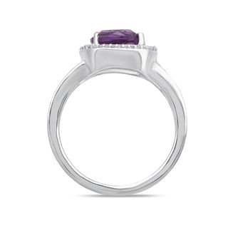 Previously Owned - Open Hearts by Jane Seymour™ 8.0mm Amethyst and 0.10 CT. T.W. Diamond Frame Ring in Sterling Silver