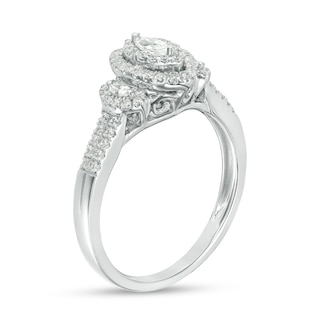 Previously Owned - 0.45 CT. T.W. Marquise Diamond Past Present Future® Frame Engagement Ring in 10K White Gold