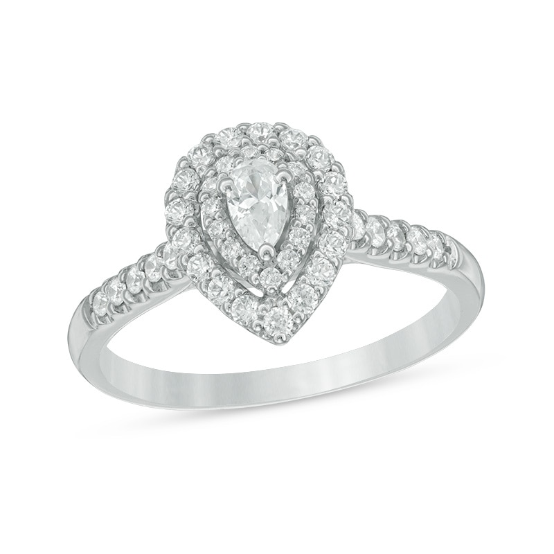 Previously Owned - 0.45 CT. T.W. Pear-Shaped Diamond Double Frame Engagement Ring in 14K White Gold|Peoples Jewellers