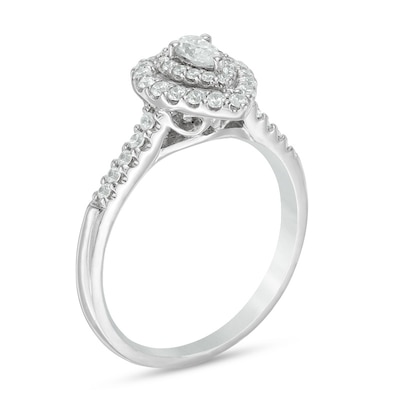 Previously Owned - 0.45 CT. T.W. Pear-Shaped Diamond Double Frame Engagement Ring in 14K White Gold