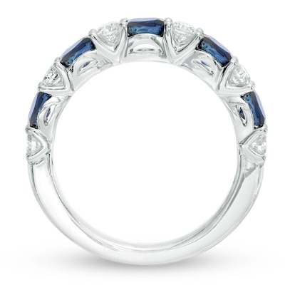 Previously Owned - Vera Wang Love Collection Oval Blue Sapphire and 0.37 CT. T.W. Diamond Band in 14K White Gold