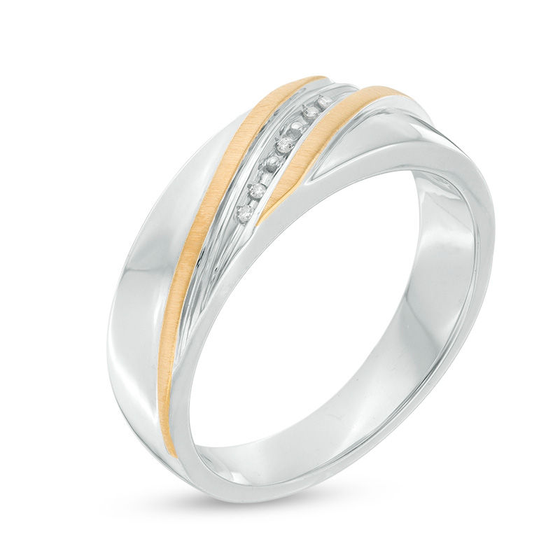 Previously Owned - Men's Diamond Accent Slant Ring in Sterling Silver and 14K Gold Plate