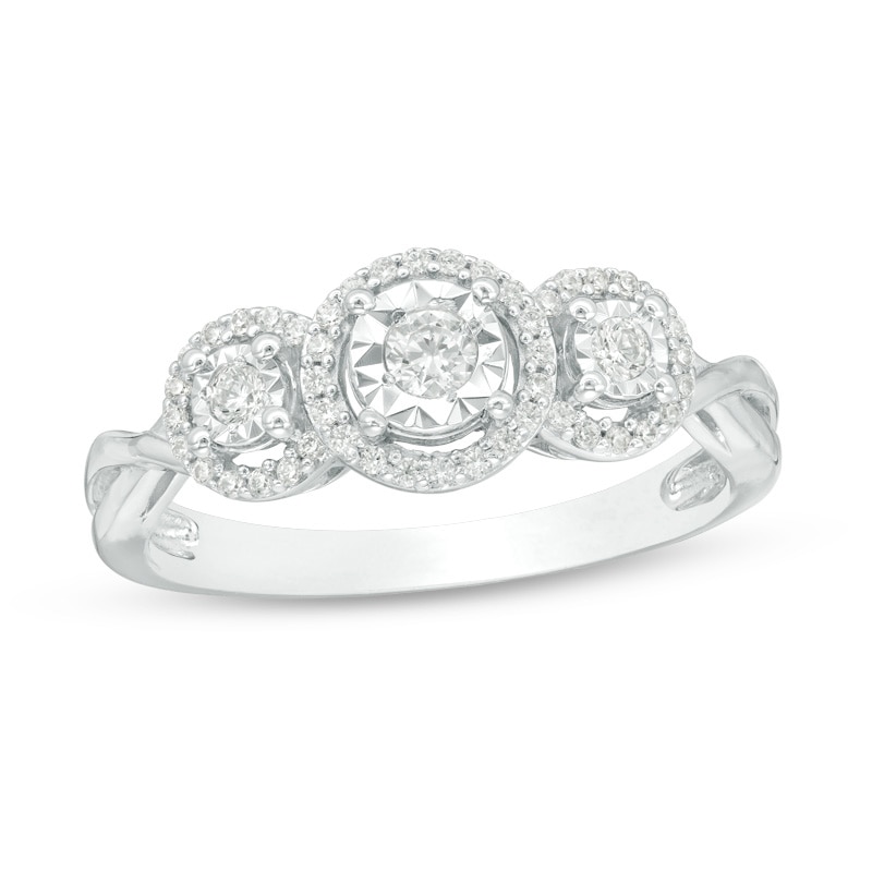 Previously Owned - 0.25 CT. T.W. Diamond Past Present Future® Frame Twist Engagement Ring in 10K White Gold