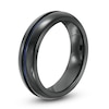 Previously Owned - Radiance by Edward Mirell Men's 6.0mm Comfort Fit Blue Anodized Wedding Band in Black Titanium