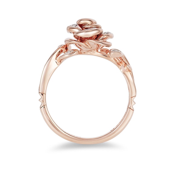 Previously Owned - Enchanted Disney Belle 0.085 CT. T.W. Diamond Rose Ring in 10K Rose Gold