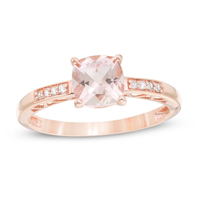 Previously Owned - 6.0mm Cushion-Cut Morganite and 0.04 CT. T.W. Diamond Ring in 10K Rose Gold