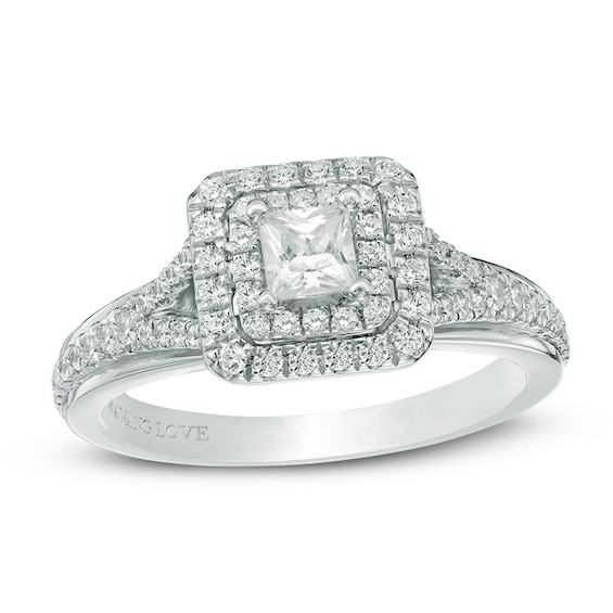 Previously Owned - Vera Wang Love Collection 0.58 CT. T.W. Princess-Cut Diamond Frame Engagement Ring in 14K White Gold