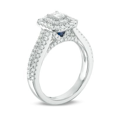 Previously Owned - Vera Wang Love Collection 0.95 CT. T.W. Emerald-Cut Diamond Double Row Engagement Ring in 14K White Gold