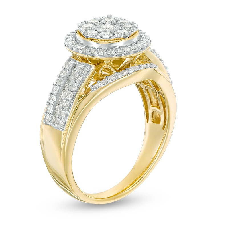 Main Image 2 of Previously Owned - 1.00 CT. T.W. Composite Diamond Frame Multi-Row Vintage-Style Engagement Ring in 10K Gold