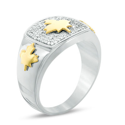 Previously Owned - Men's 0.30 CT. T.W. Diamond Maple Leaf Ring in 10K Two-Toned Gold