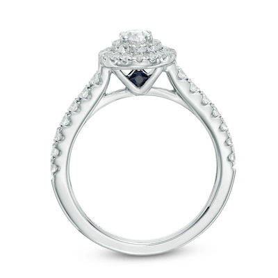 Previously Owned - Vera Wang Love Collection 0.70 CT. T.W. Oval Diamond Double Frame Engagement Ring in 14K White Gold