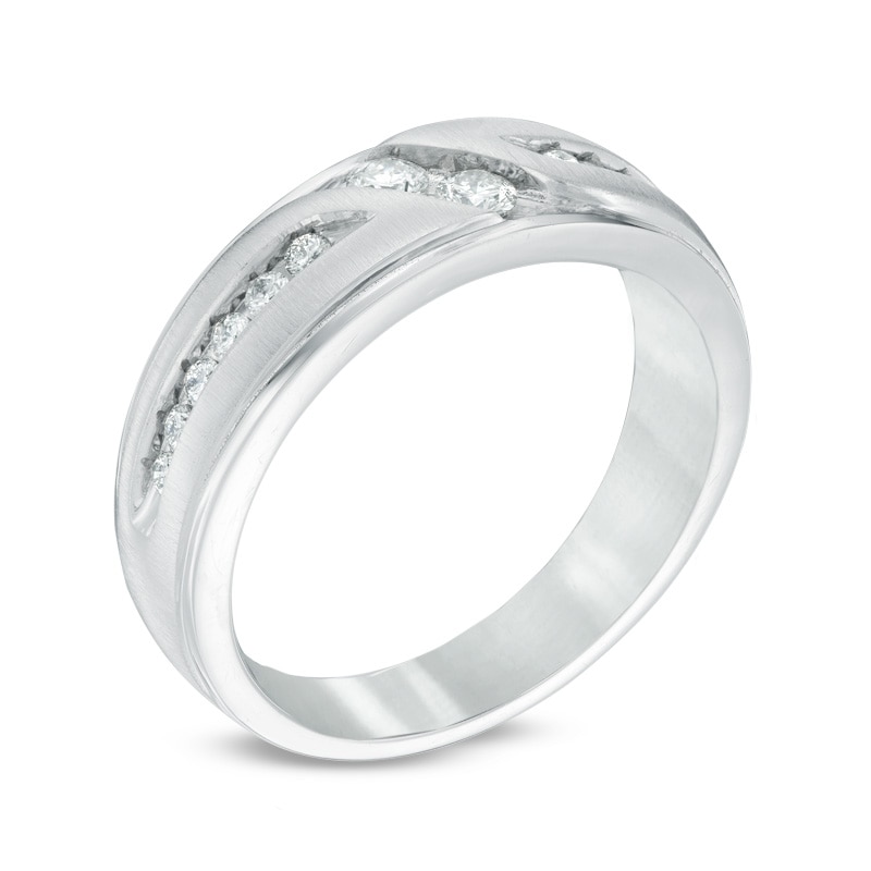 Main Image 2 of Previously Owned - Ever Us™ Men's 0.50 CT. T.W. Two Stone Diamond Satin Slant Band in 14K White Gold