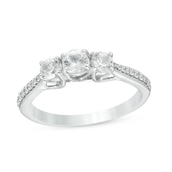 Previously Owned - Lab-Created White Sapphire Three Stone Promise Ring in Sterling Silver